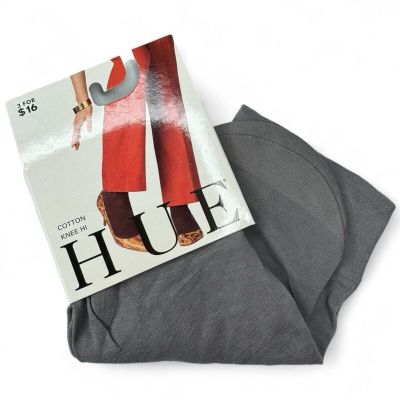 HUE Cotton Knee Hi Sock Womens One Size Solid Steel Gray 1 Pair Banded Top NEW